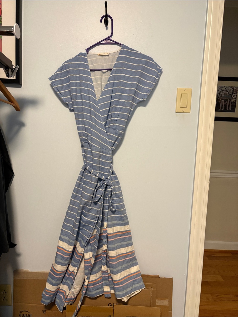 Marine Layer Blue and White Striped Wrap Maxi Dress